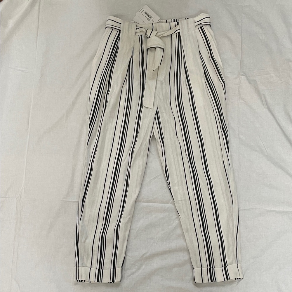 Ted Baker London Striped Ankle Pants Cream and Black Linen/Cotton SZ 8 - NWT!